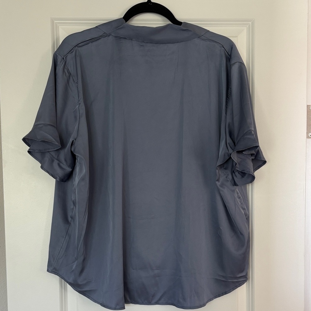 Matching Color Ruffled Short Sleeve Pajama Set in Blue Fog - Picture 5 of 8